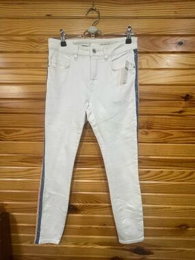 Anthropologie White Skinny Jeans with Blue and Pink Side Stripes